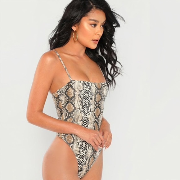 Animal print white brown one piece bodysuit snakeskin XS NWT - Picture 2 of 8